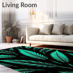 Teal Feather Explosion Dark Background Rug