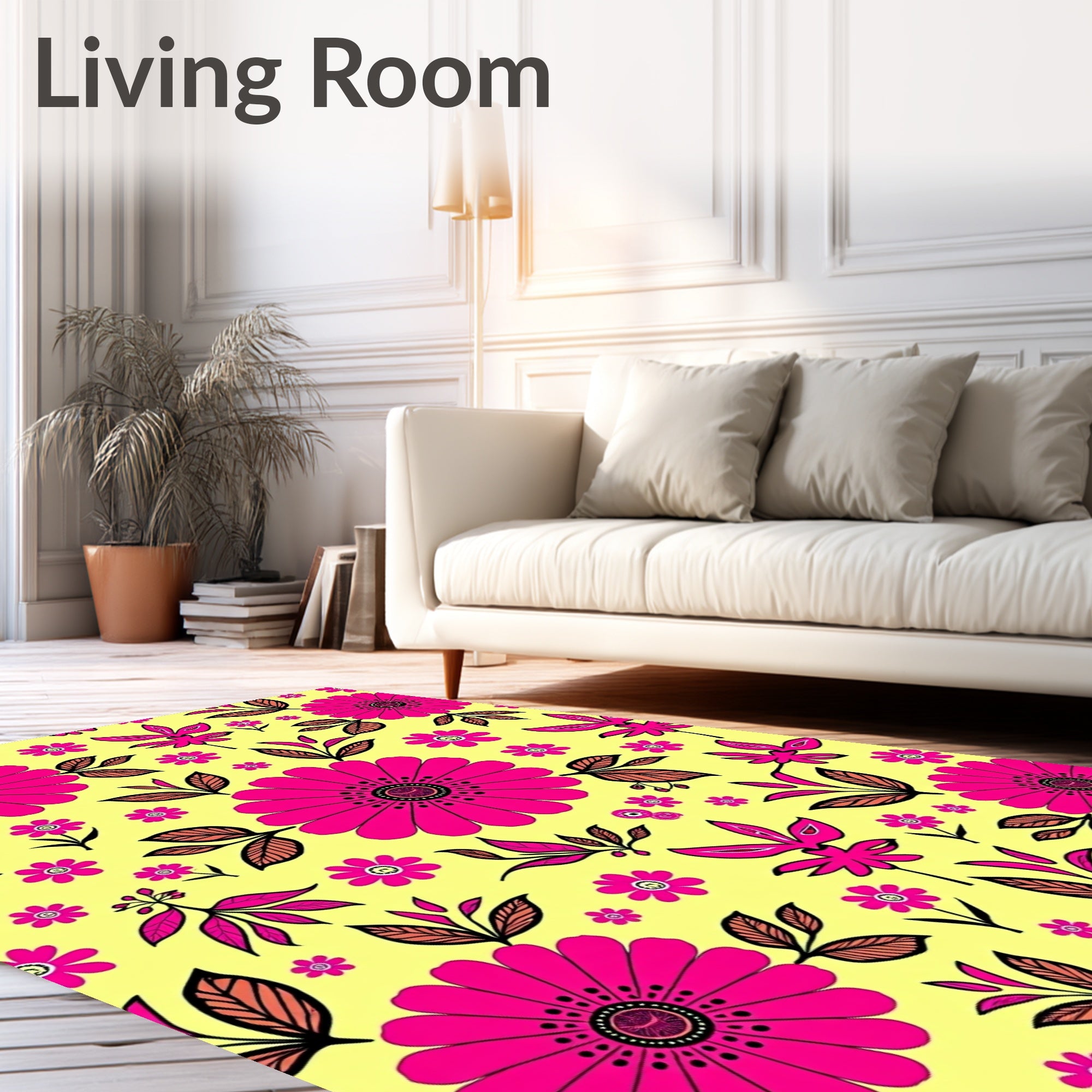 Vivid Fuchsia Floral Garden Medallion Rug