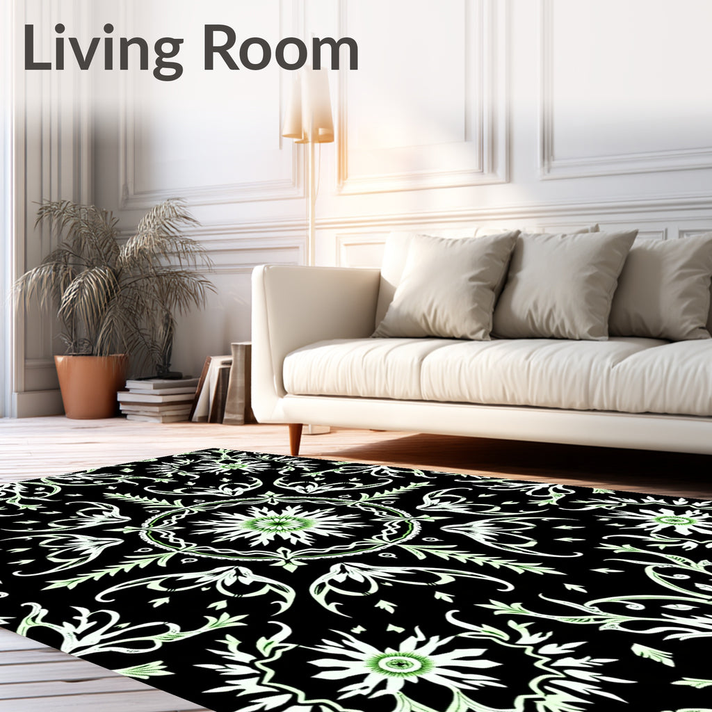 Black and White Floral Medallion Rug