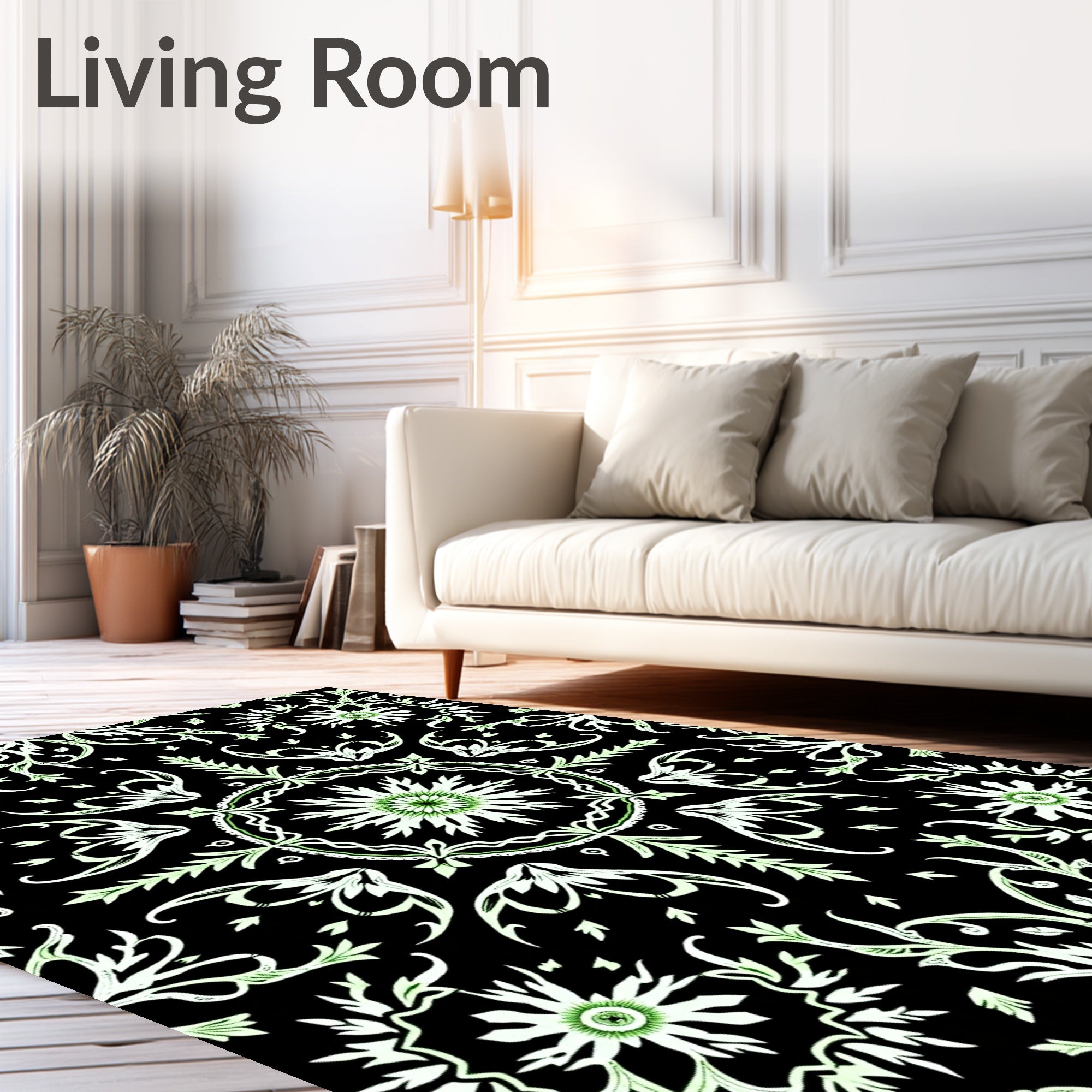 Black and White Floral Medallion Rug