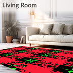 Bold Red Green Abstract Checkered Rug