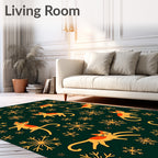 Whimsical Orange Cats Snowflakes Emerald Rug