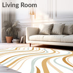 Warm Beige Coastal Wave Lines Rug