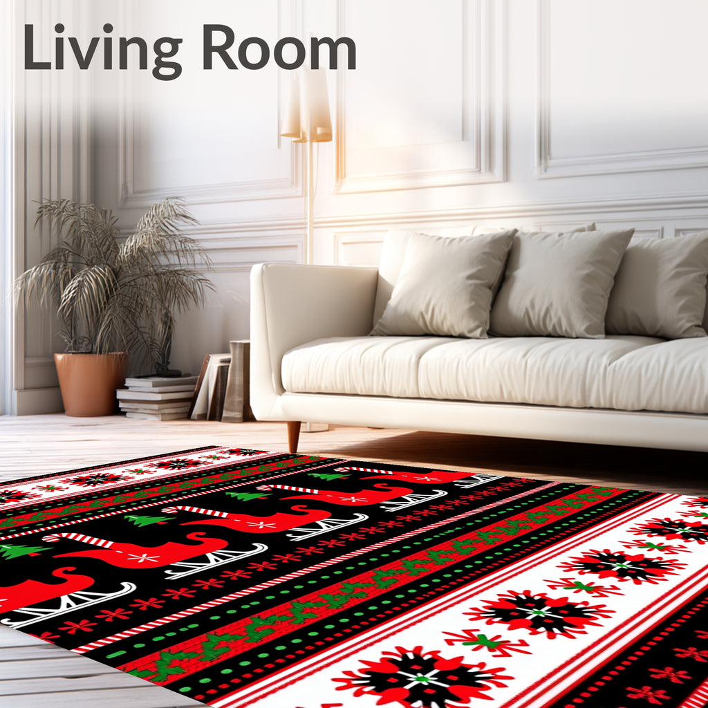 Red Green Sleigh Candy Cane Stripes Rug