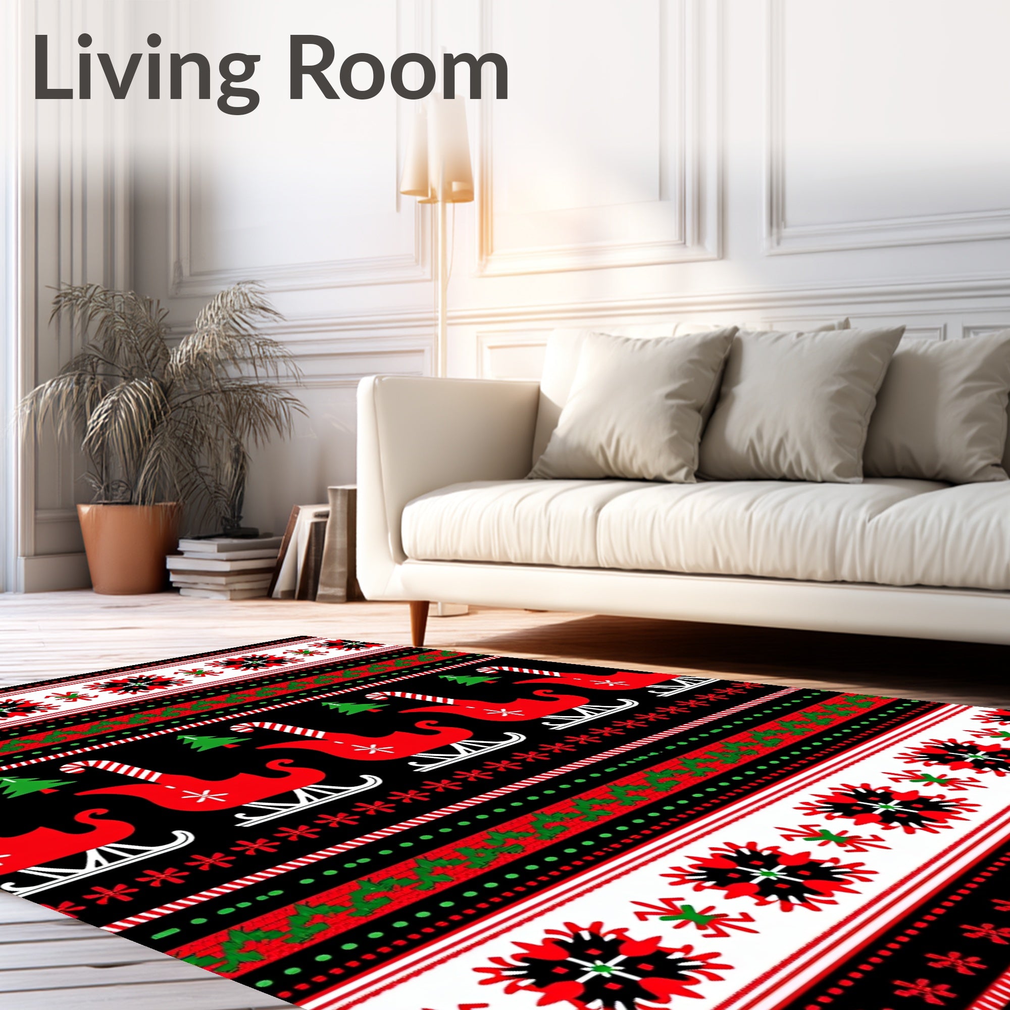 Red Green Sleigh Candy Cane Stripes Rug