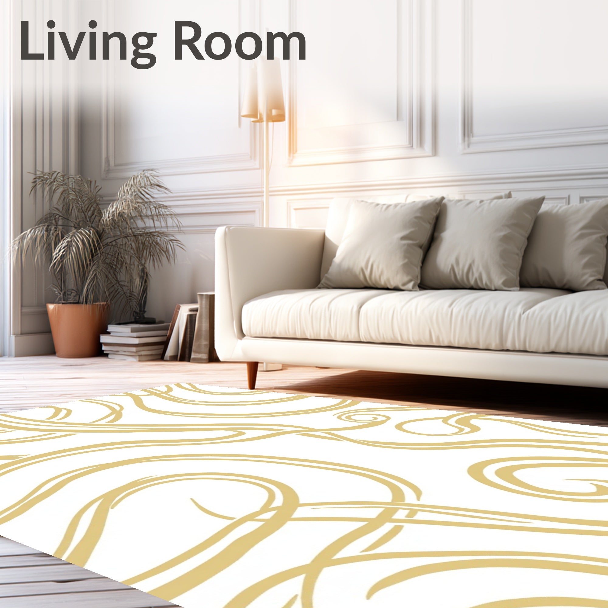 Golden White Swirling Lines Rug