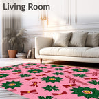 Pink Festive Green Star Bow Rug
