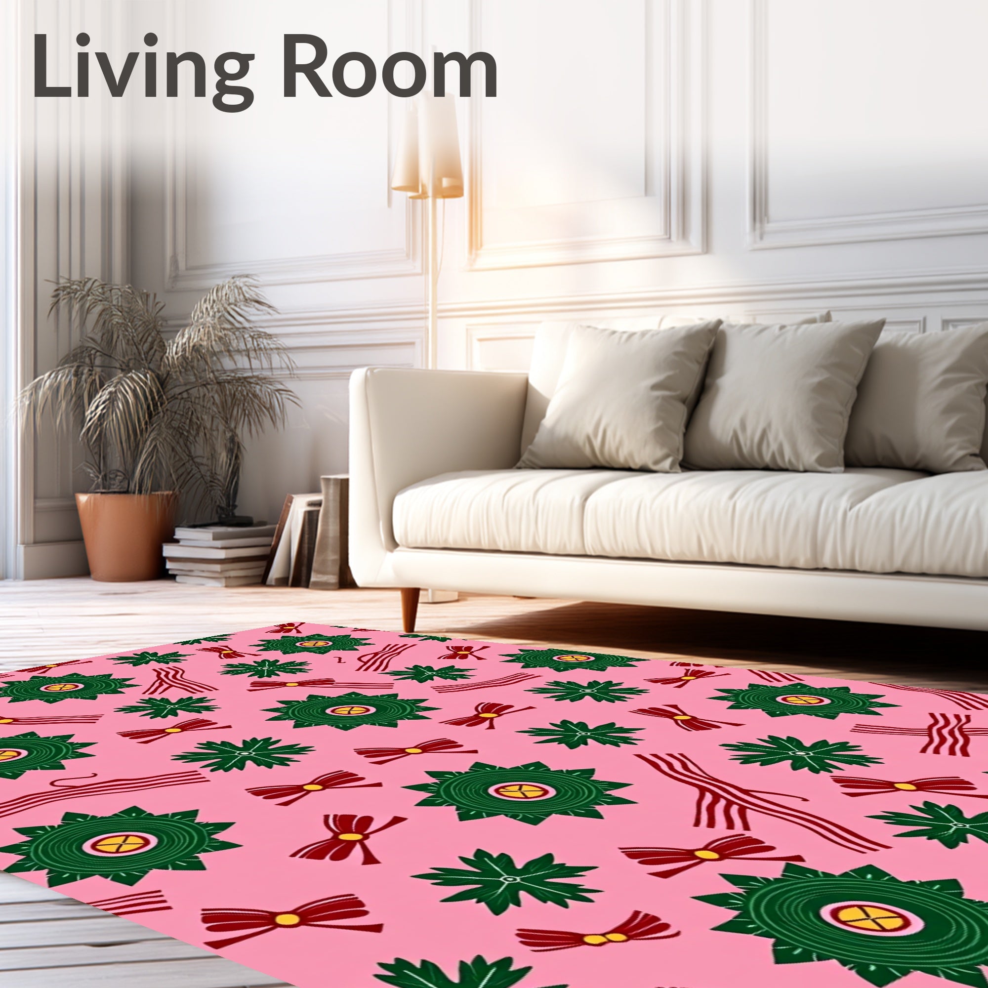 Pink Festive Green Star Bow Rug