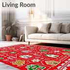 Christmas Gingerbread Village Candy Cane Scene Rug