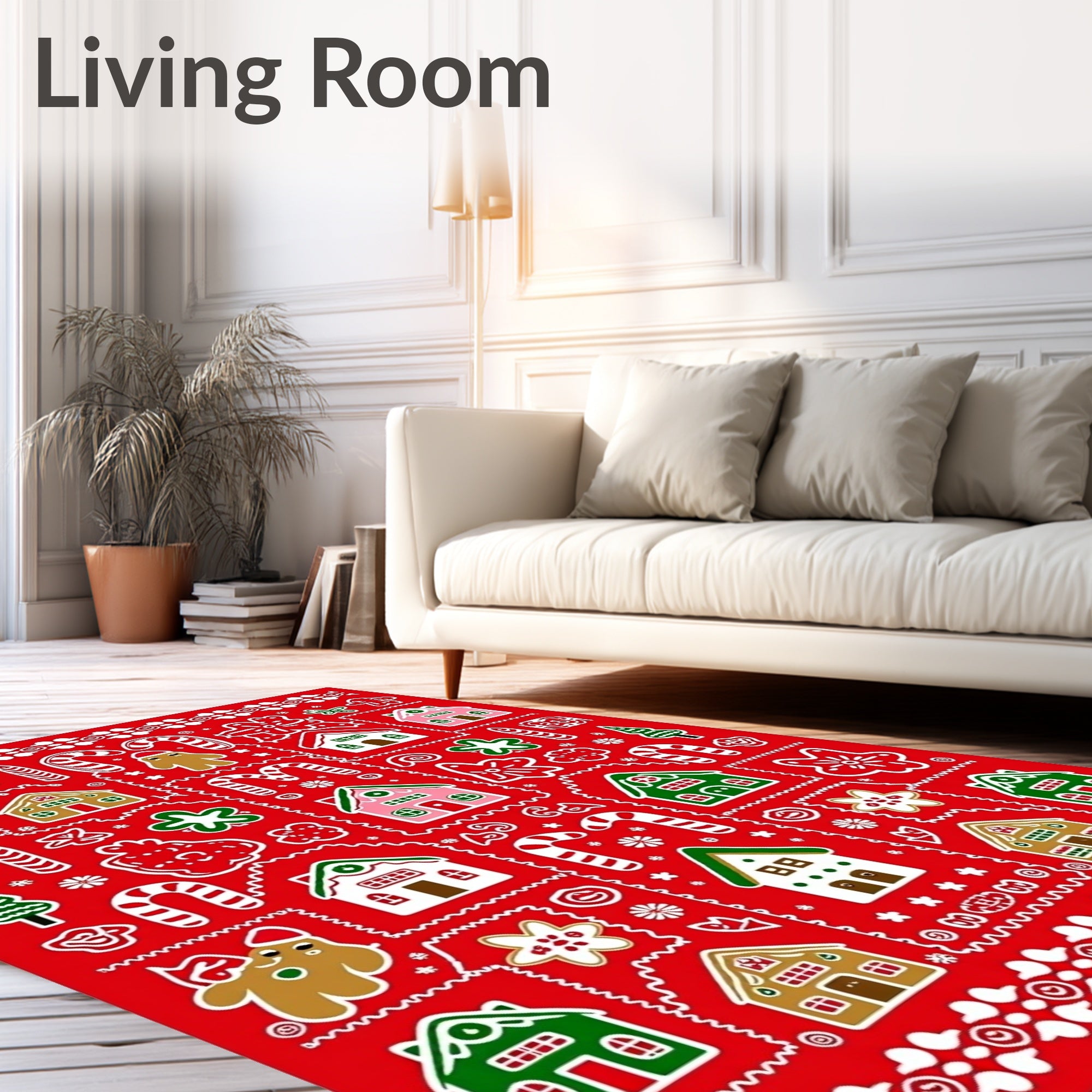 Christmas Gingerbread Village Candy Cane Scene Rug