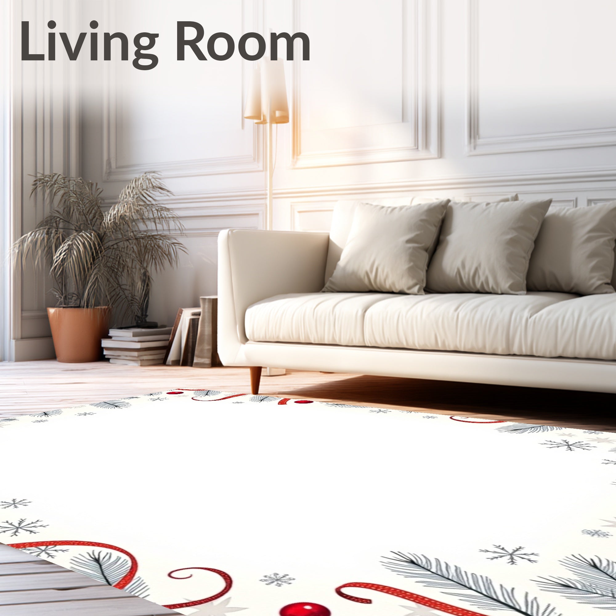 Crimson Red Festive Ornament Garland Rug