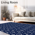 Deep Navy White Folkloric Figures Rug