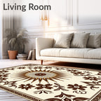 Cream and Brown Floral Sunburst Rug