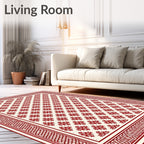 Crimson Cream Floral Lattice Border Rug