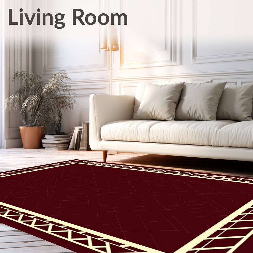 Deep Red Intersecting Lines Border Rug