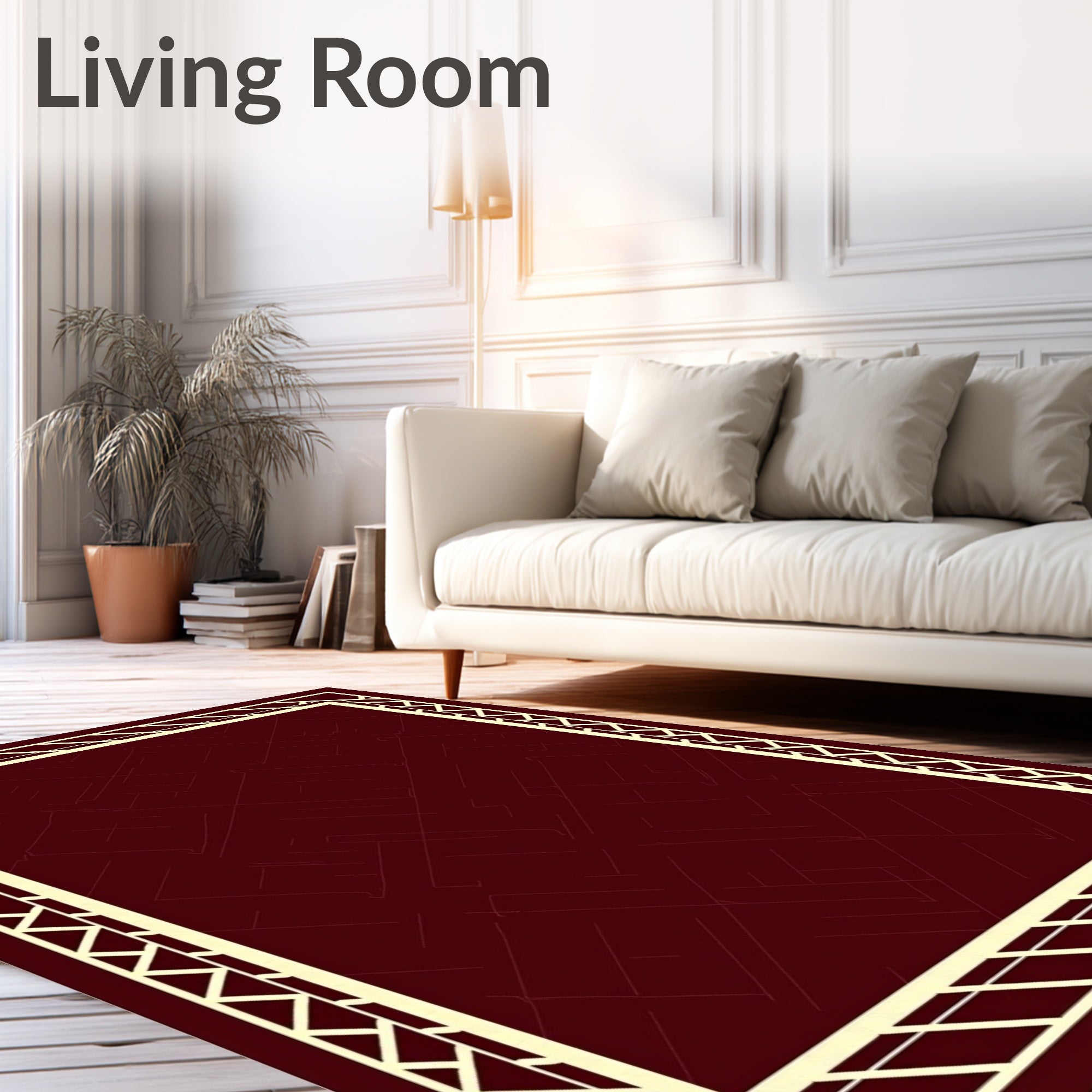 Deep Red Intersecting Lines Border Rug
