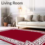 Crimson and White Classic Scroll Border Rug