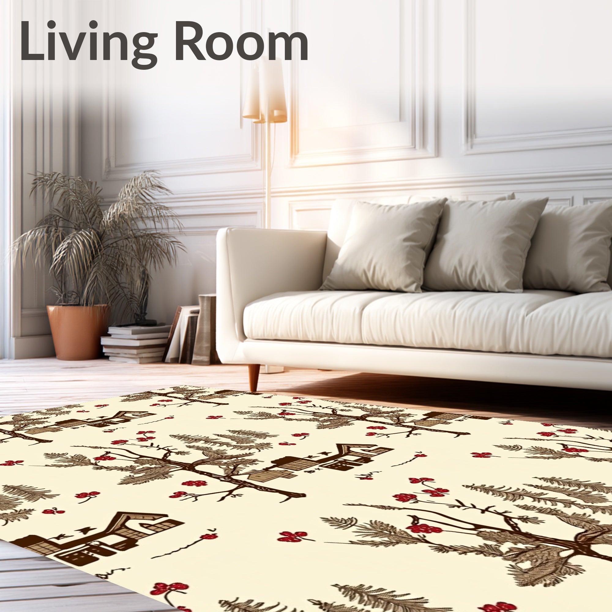 Woodland Village Red Berry Scene Rug