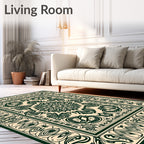 Dark Green Floral Medallion Border Rug