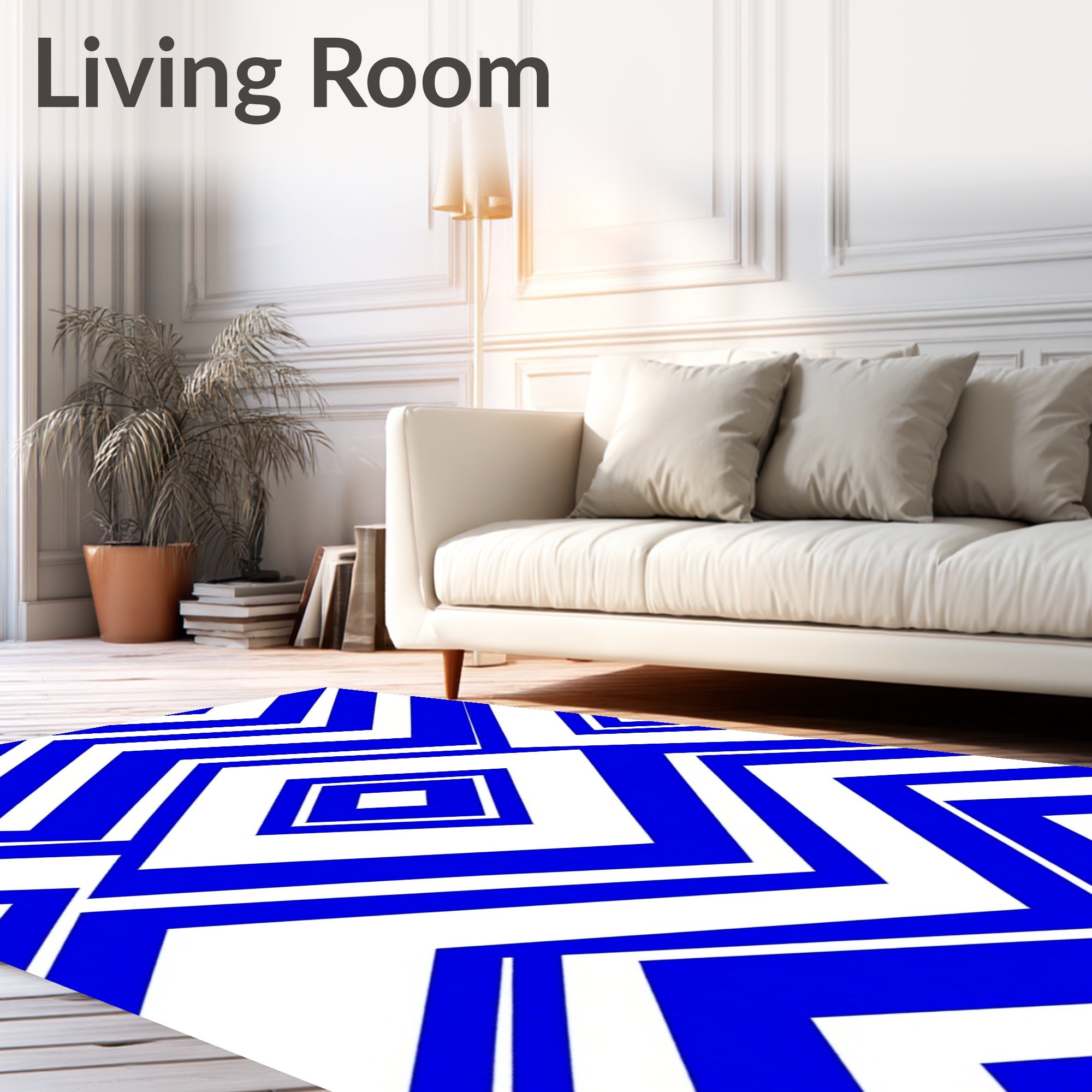 Bold Blue Geometric Diamond Chevron Rug