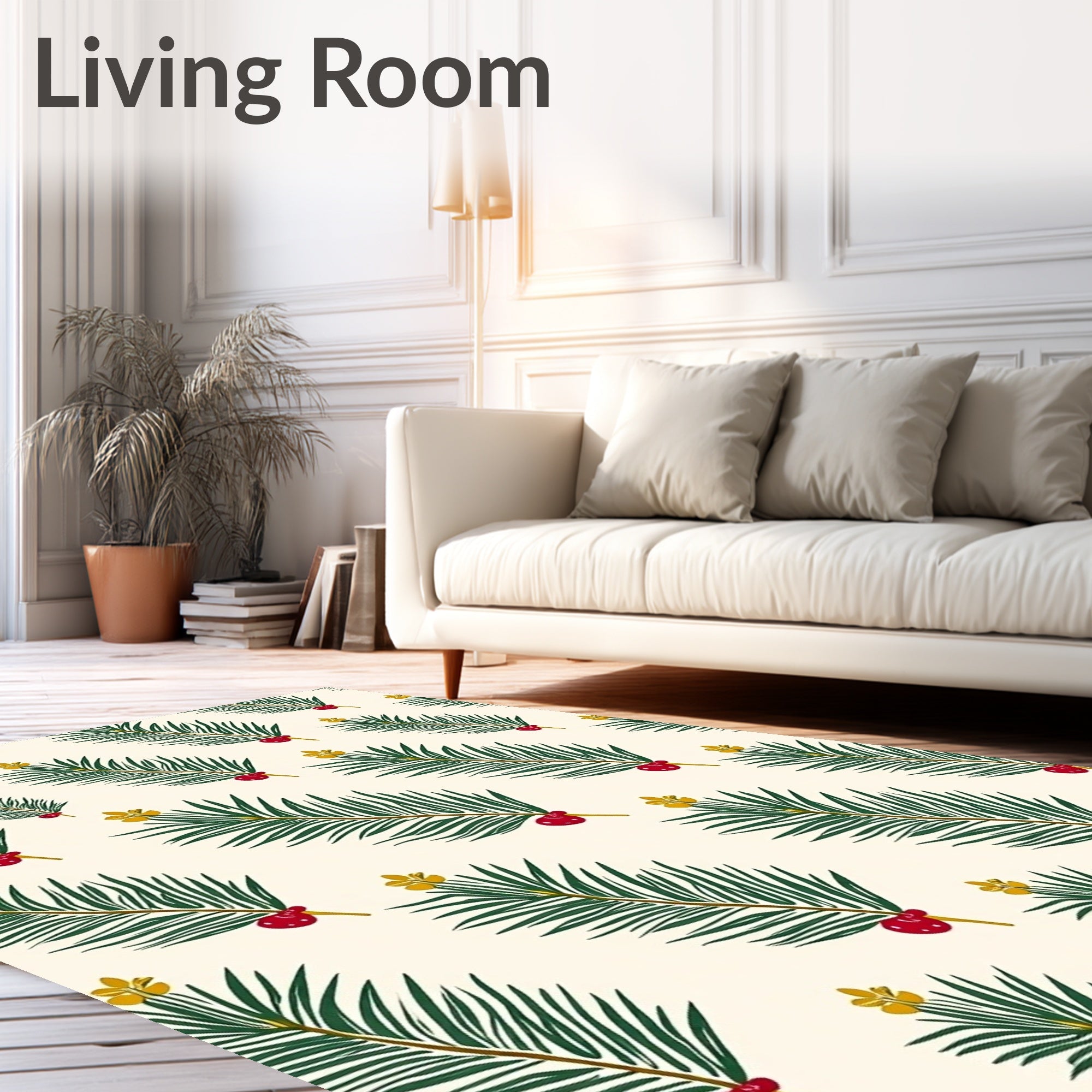 Green Fir Sprig Red Berry Accent Rug