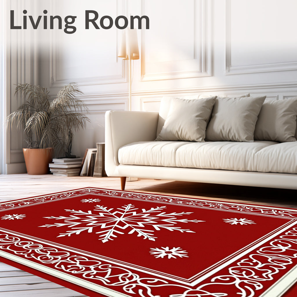 Crimson Snowflake Ornate Border Rug