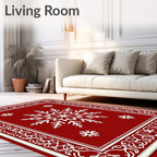 Crimson Snowflake Ornate Border Rug