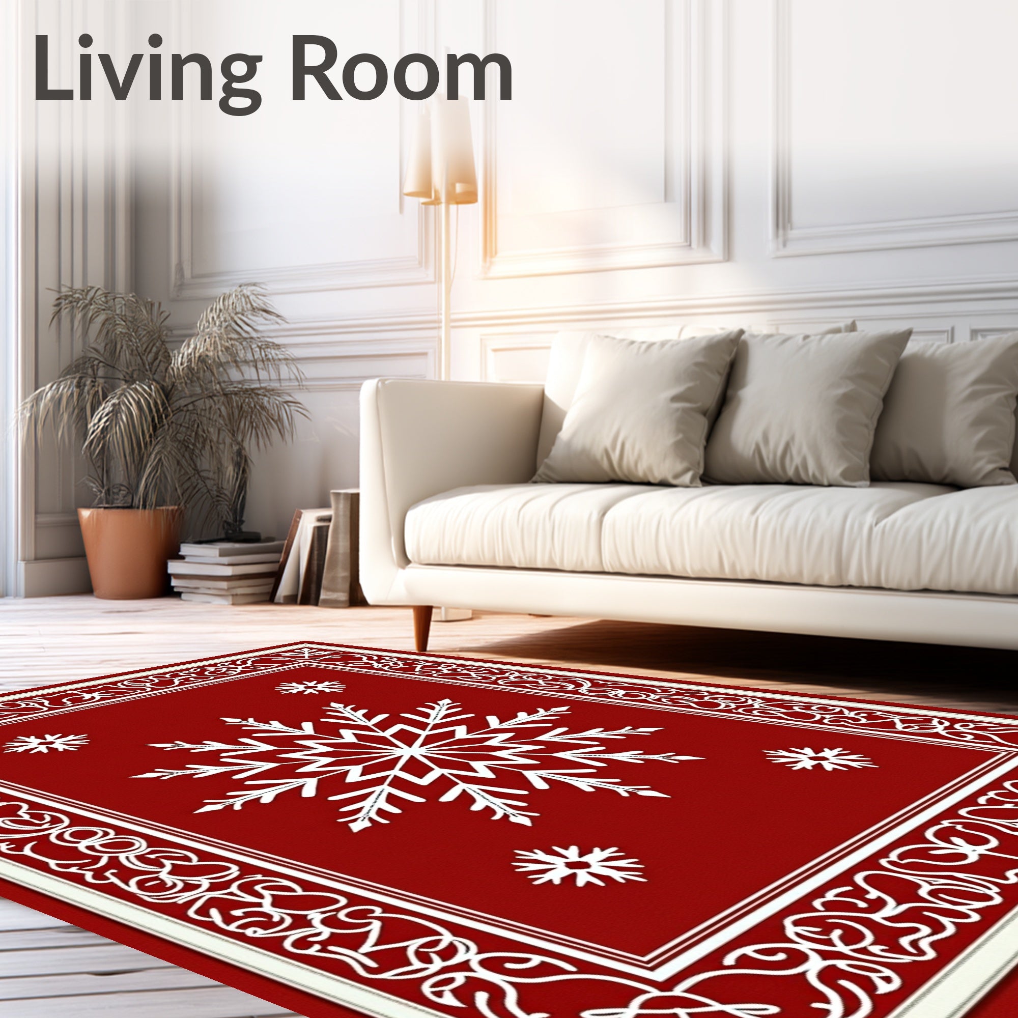Crimson Snowflake Ornate Border Rug
