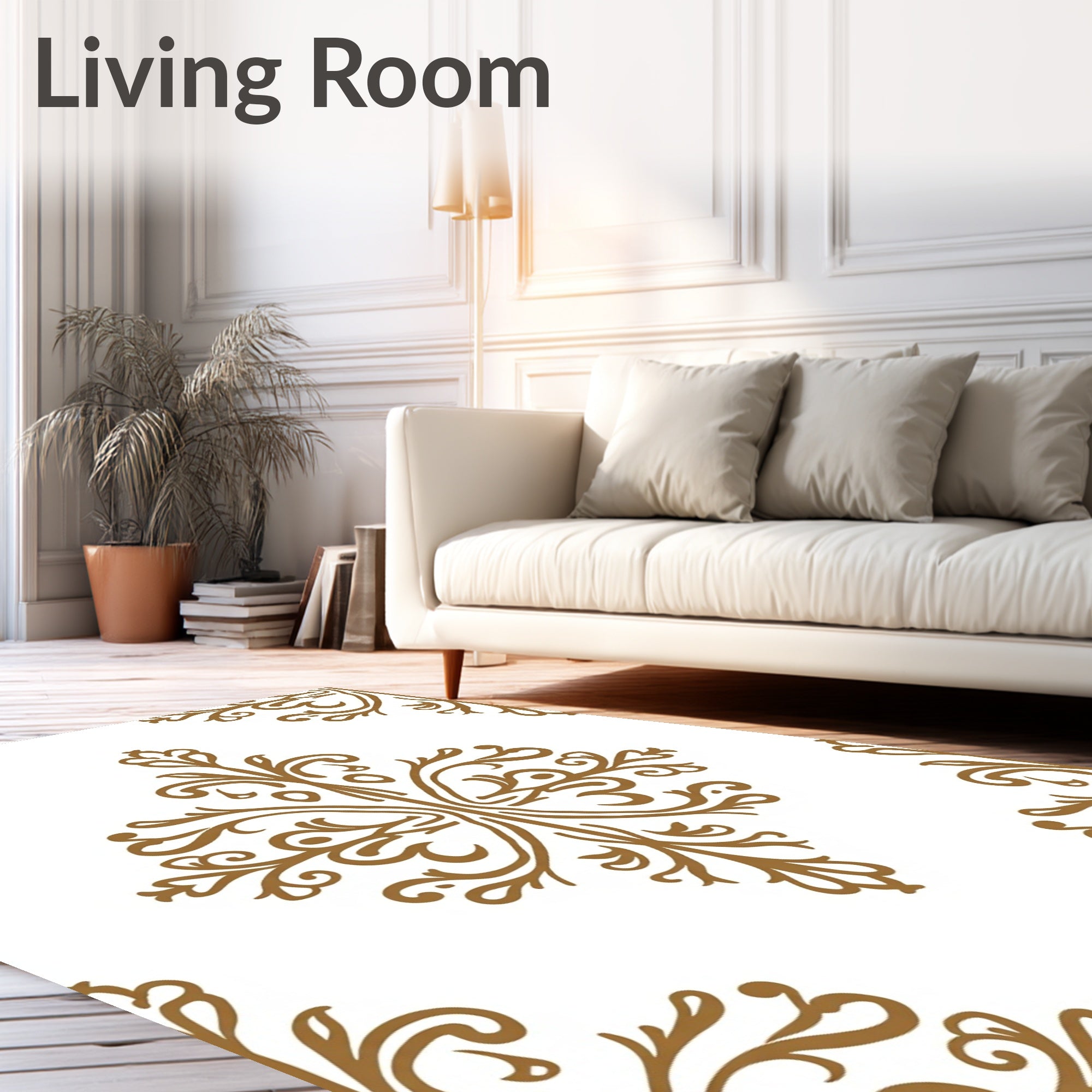Elegant Golden Acanthus Medallion Rug