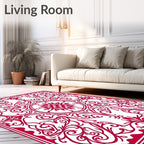 Crimson Floral Medallion Symmetric Scroll Rug