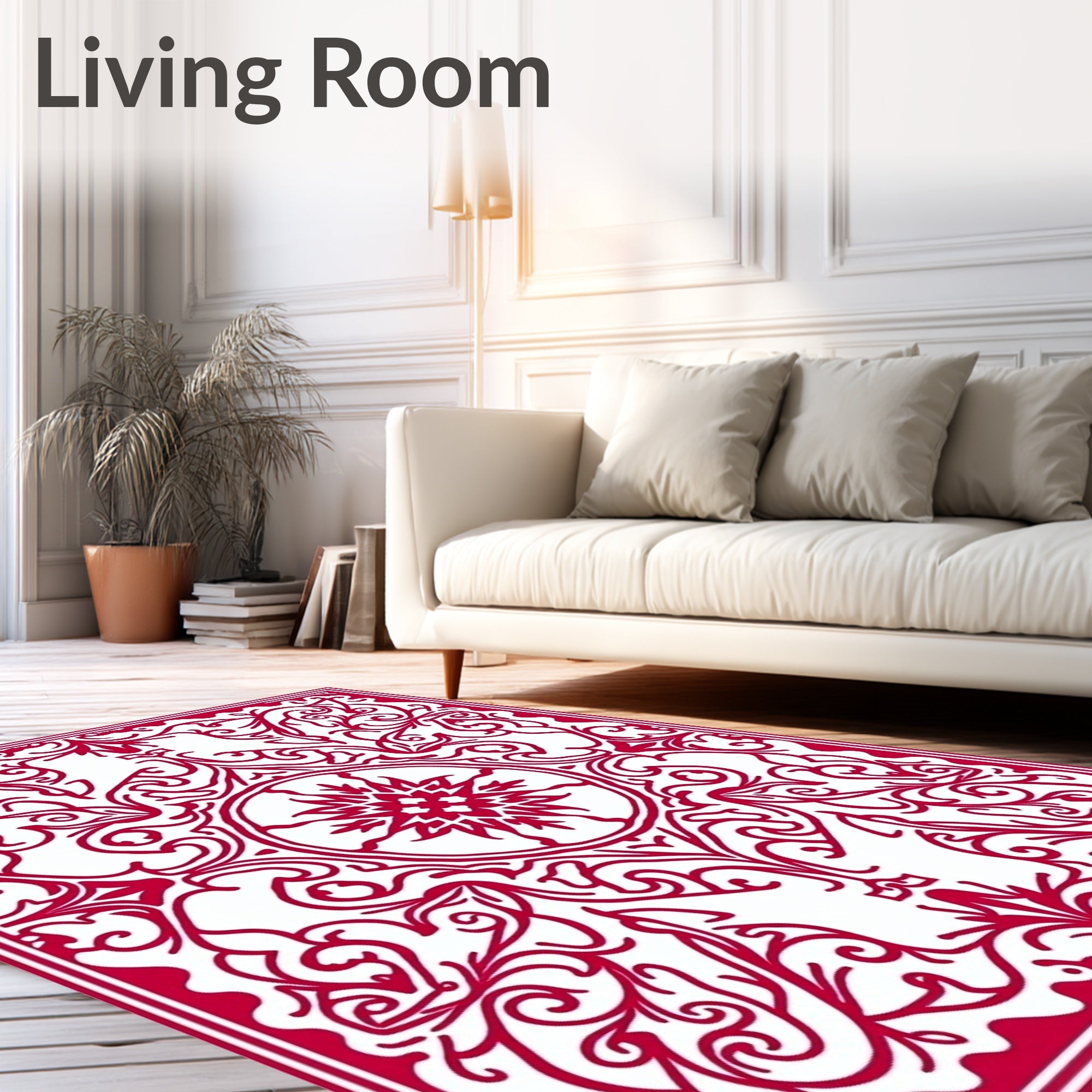 Crimson Floral Medallion Symmetric Scroll Rug