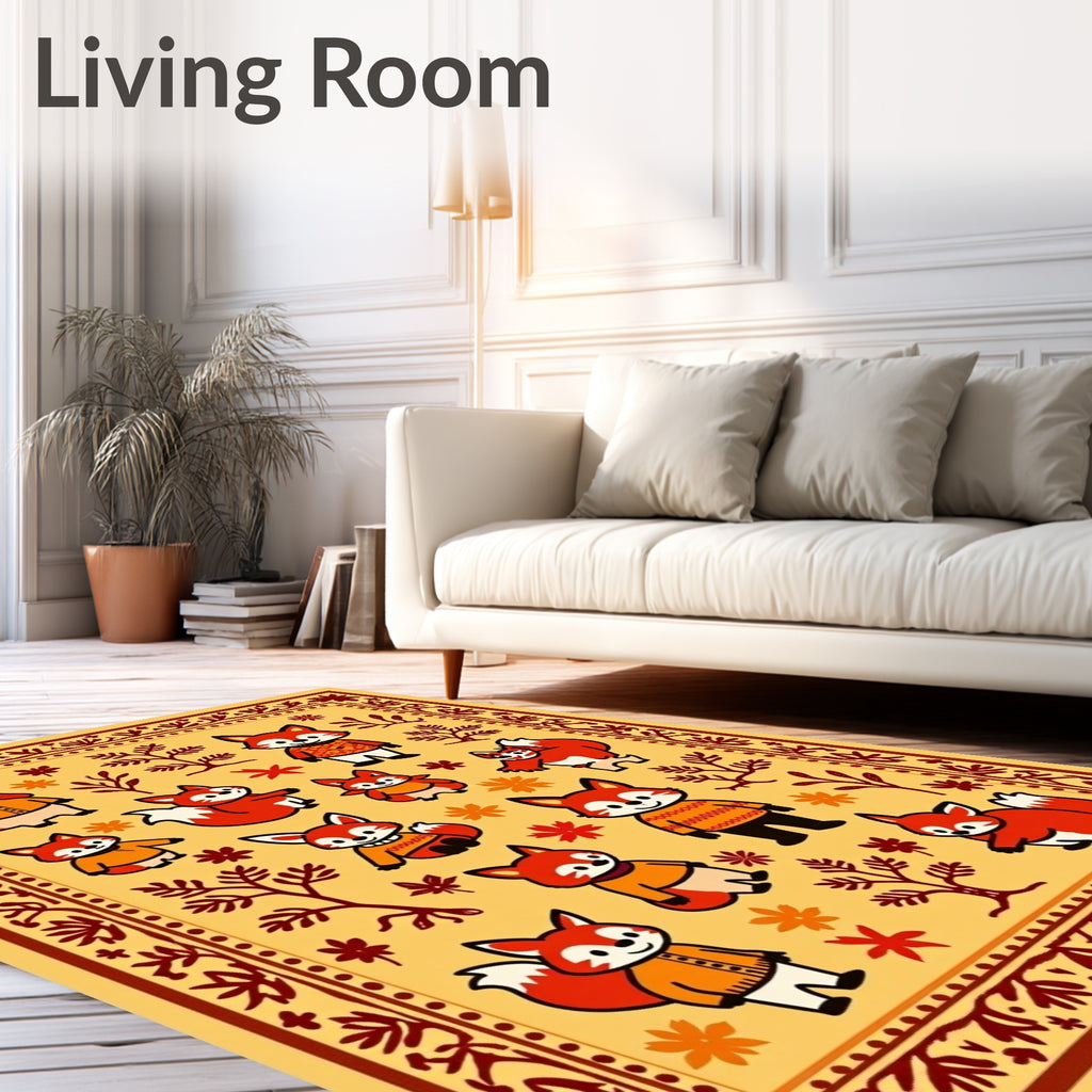 Whimsical Orange Fox Forest Woodland Rug