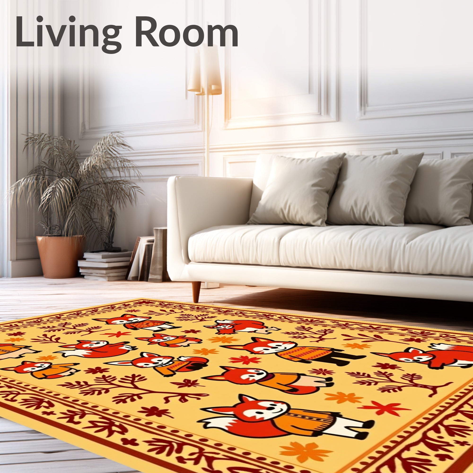 Whimsical Orange Fox Forest Woodland Rug