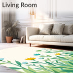 Delicate Blooming Garden Grass Flowers Rug