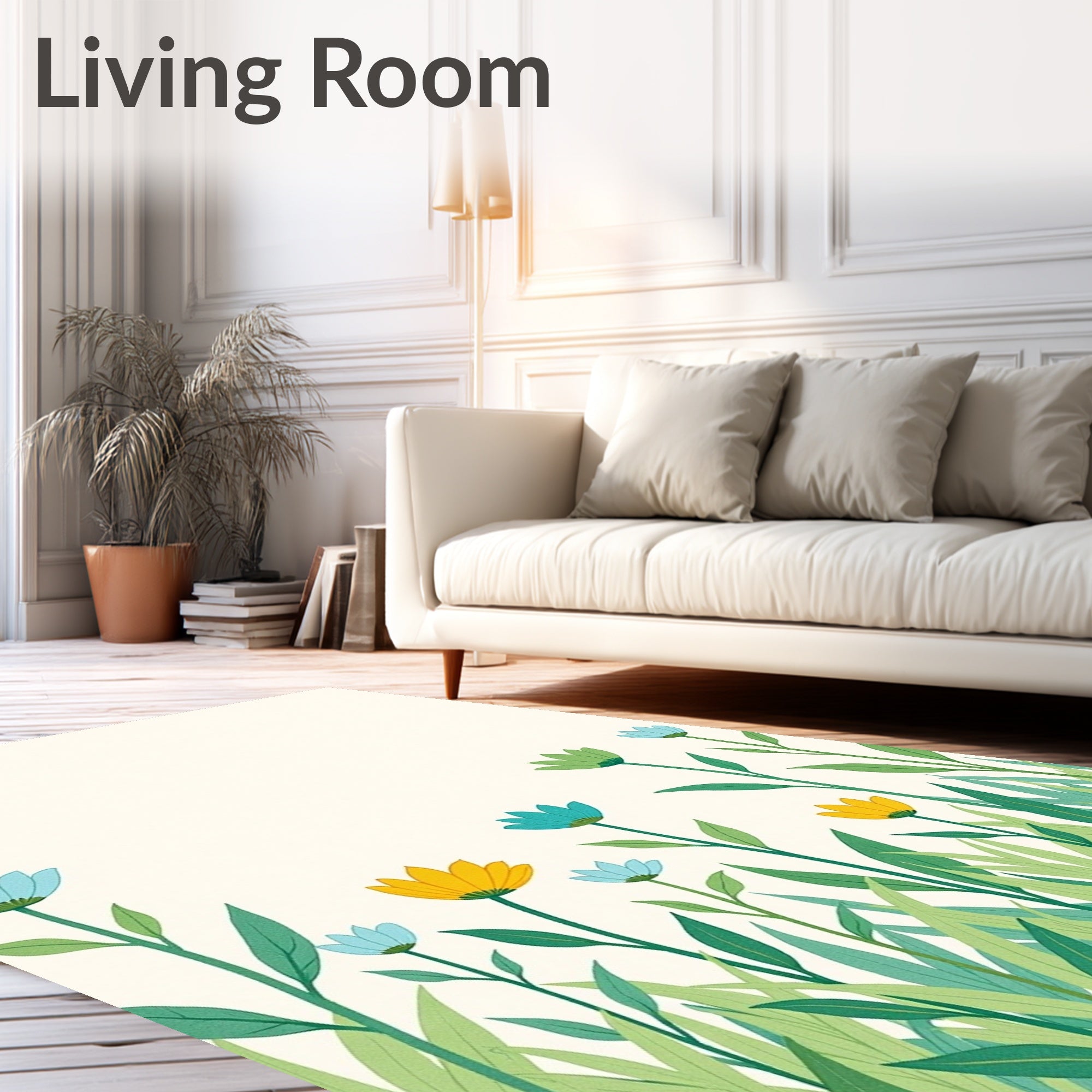 Delicate Blooming Garden Grass Flowers Rug
