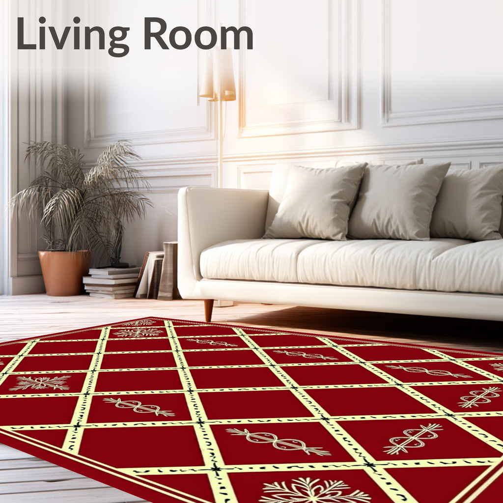 Crimson Lattice Snowflake Medallion Rug