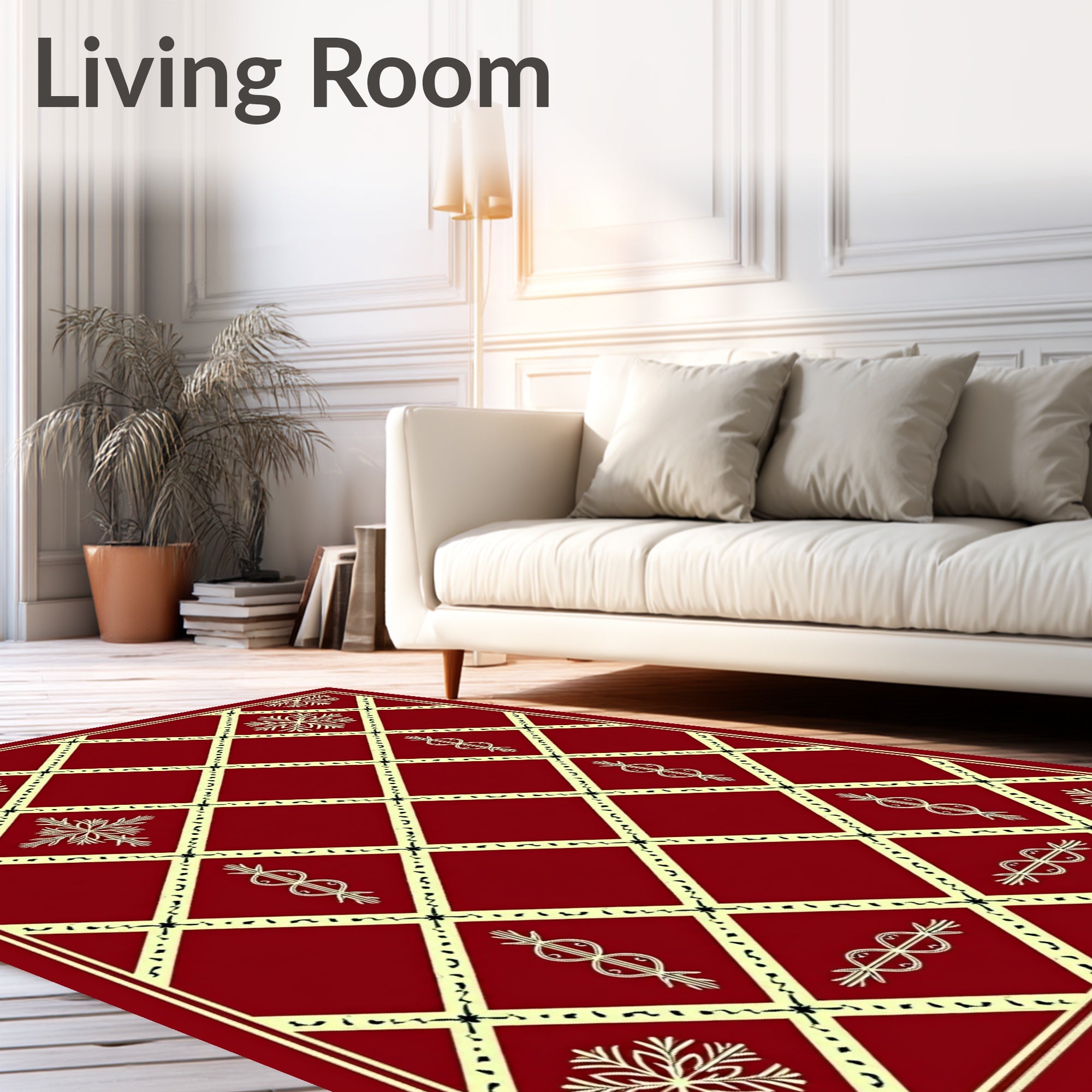 Crimson Lattice Snowflake Medallion Rug