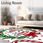 Whimsical Red White Striped Cat Wreath Rug