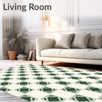 Green and Cream Tiled Diamond Rug