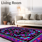 Vibrant Magenta Blue Floral Mandala Rug