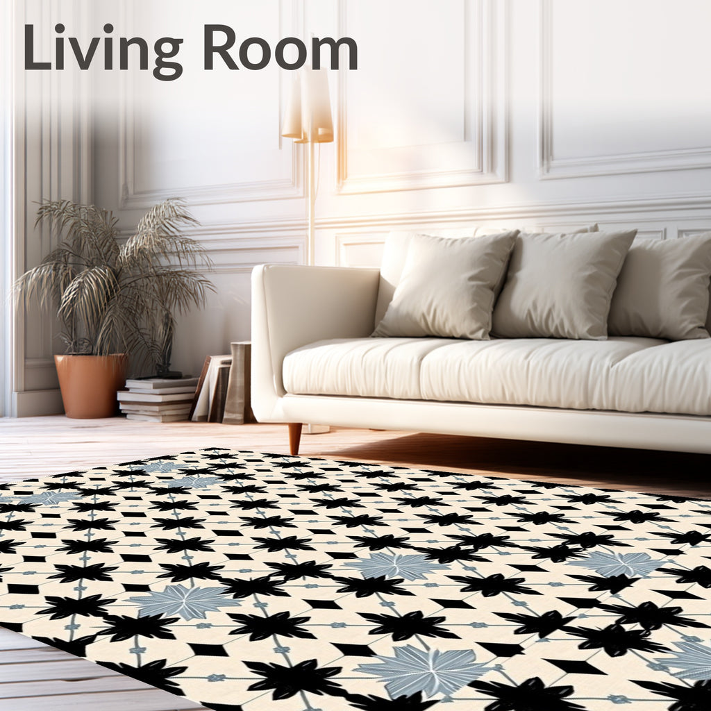 Black Geometric Starlight Cream Rug
