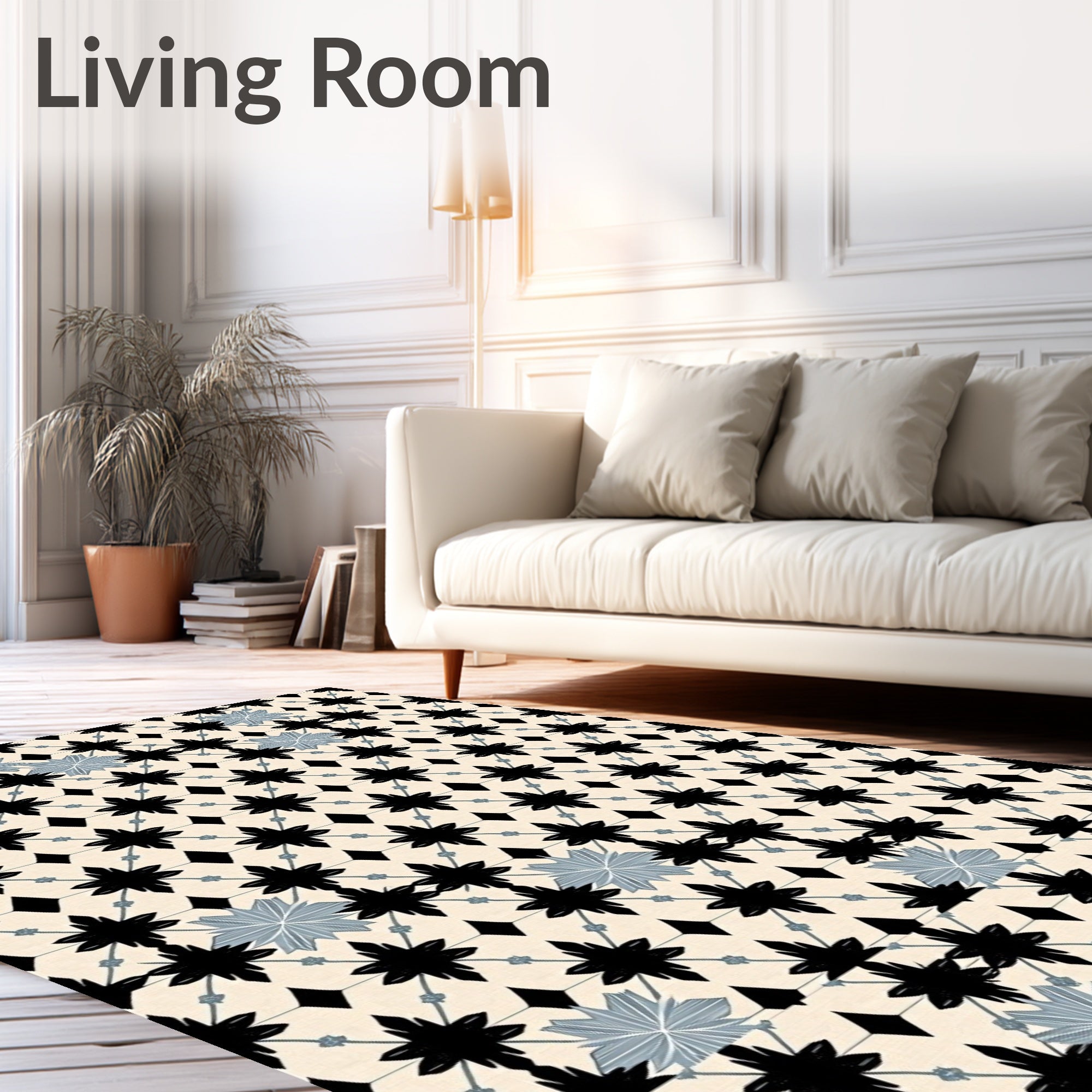 Black Geometric Starlight Cream Rug