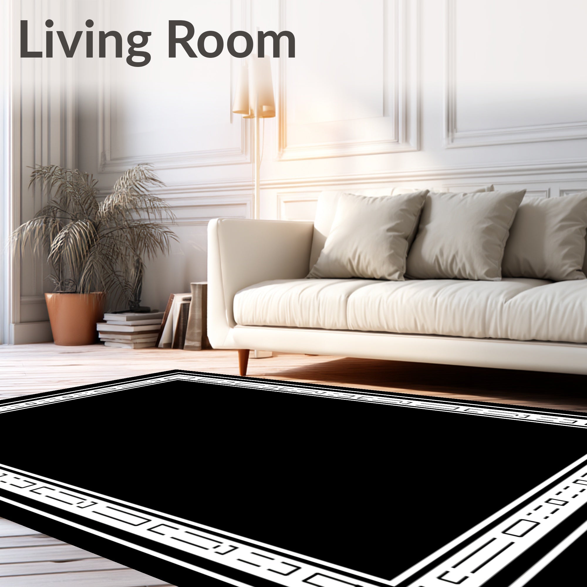 Modern White Geometric Frame Rug
