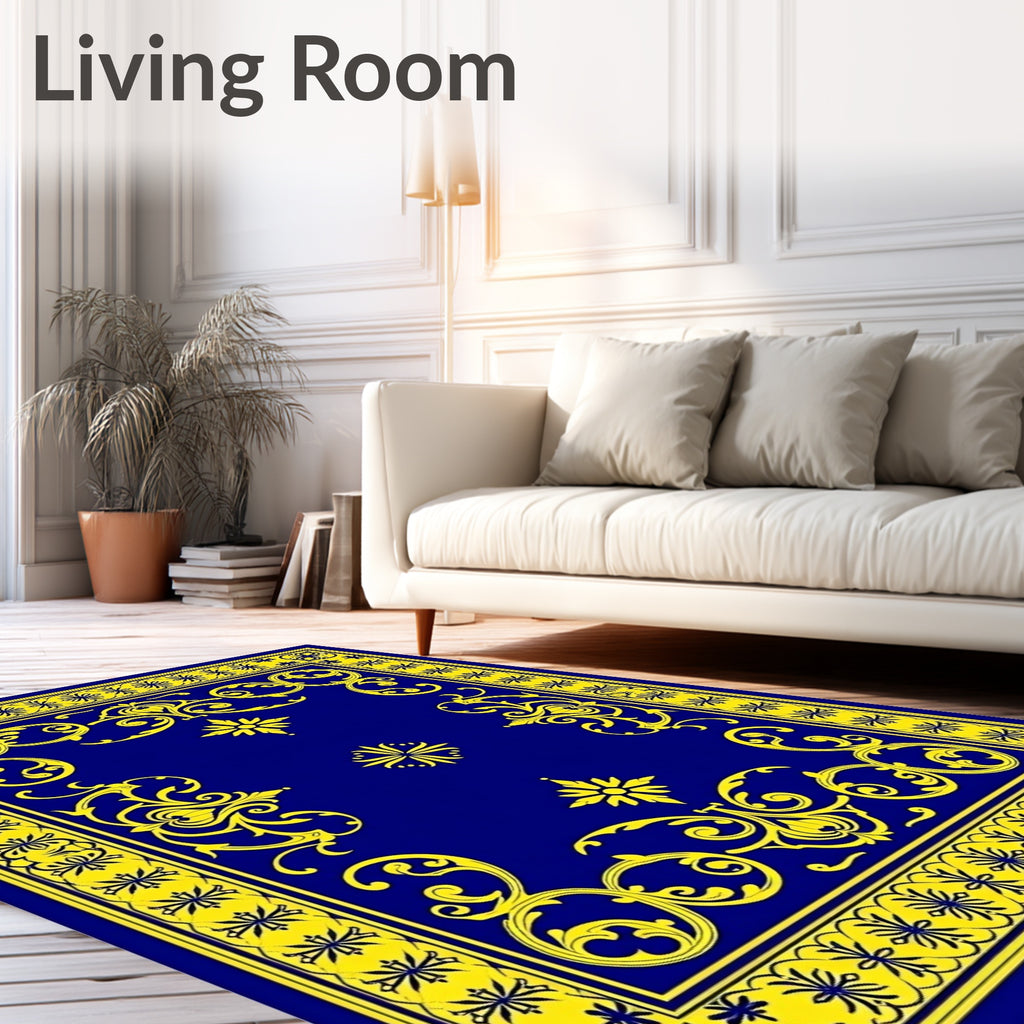 Regal Blue Yellow Floral Medallion Rug