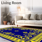 Regal Blue Yellow Floral Medallion Rug