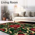 Victorian Red Floral On Forest Green Rug