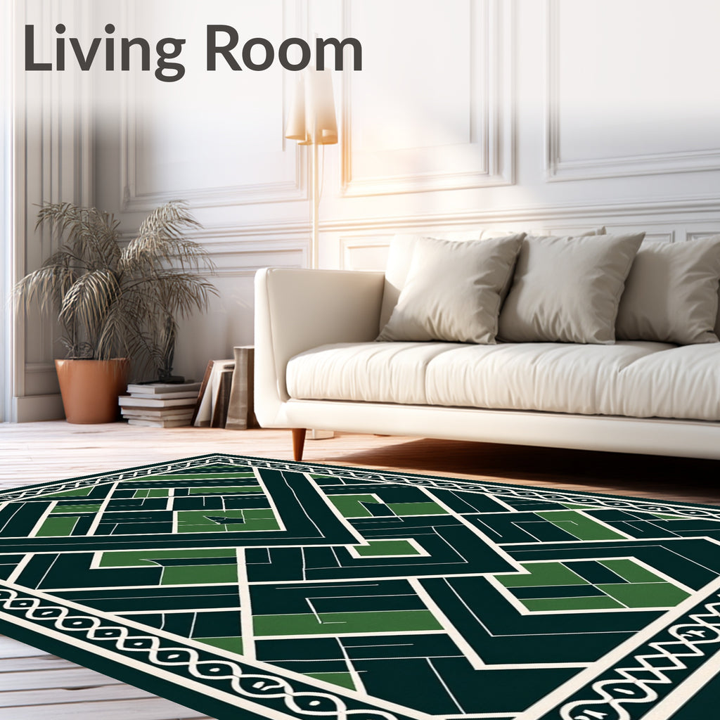 Emerald Green Geometric Art Deco Rug