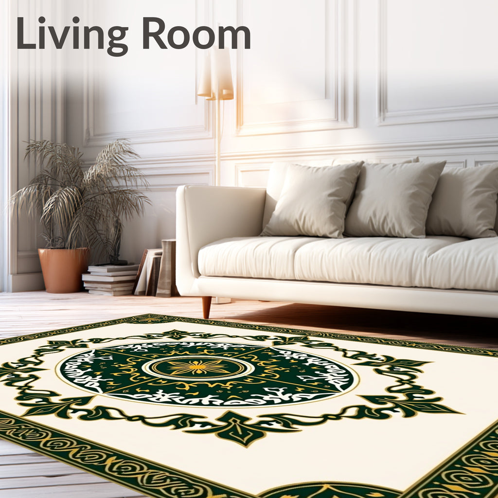 Emerald Green Golden Floral Medallion Rug