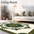 Emerald Green Golden Floral Medallion Rug