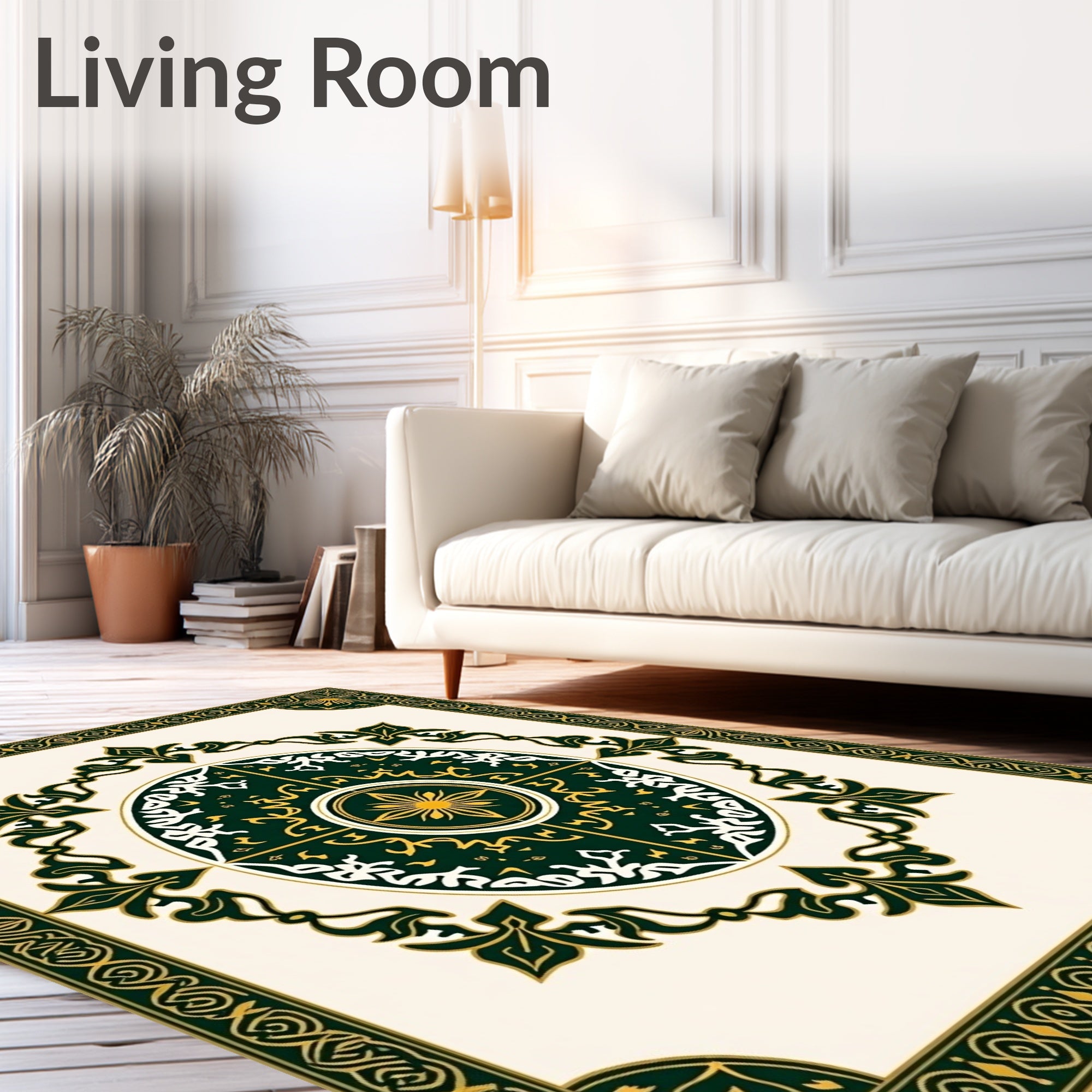 Emerald Green Golden Floral Medallion Rug